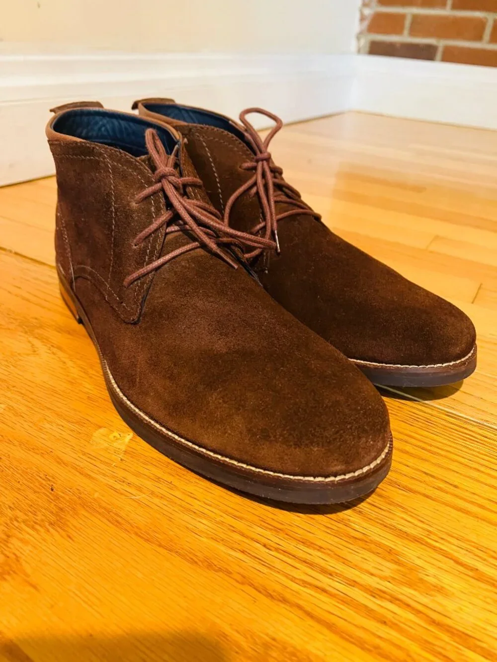 Cole Haan Mens Ogden Boot Size 13 M Brown Suede Stitch Chukka Lace Up Plain Toe
